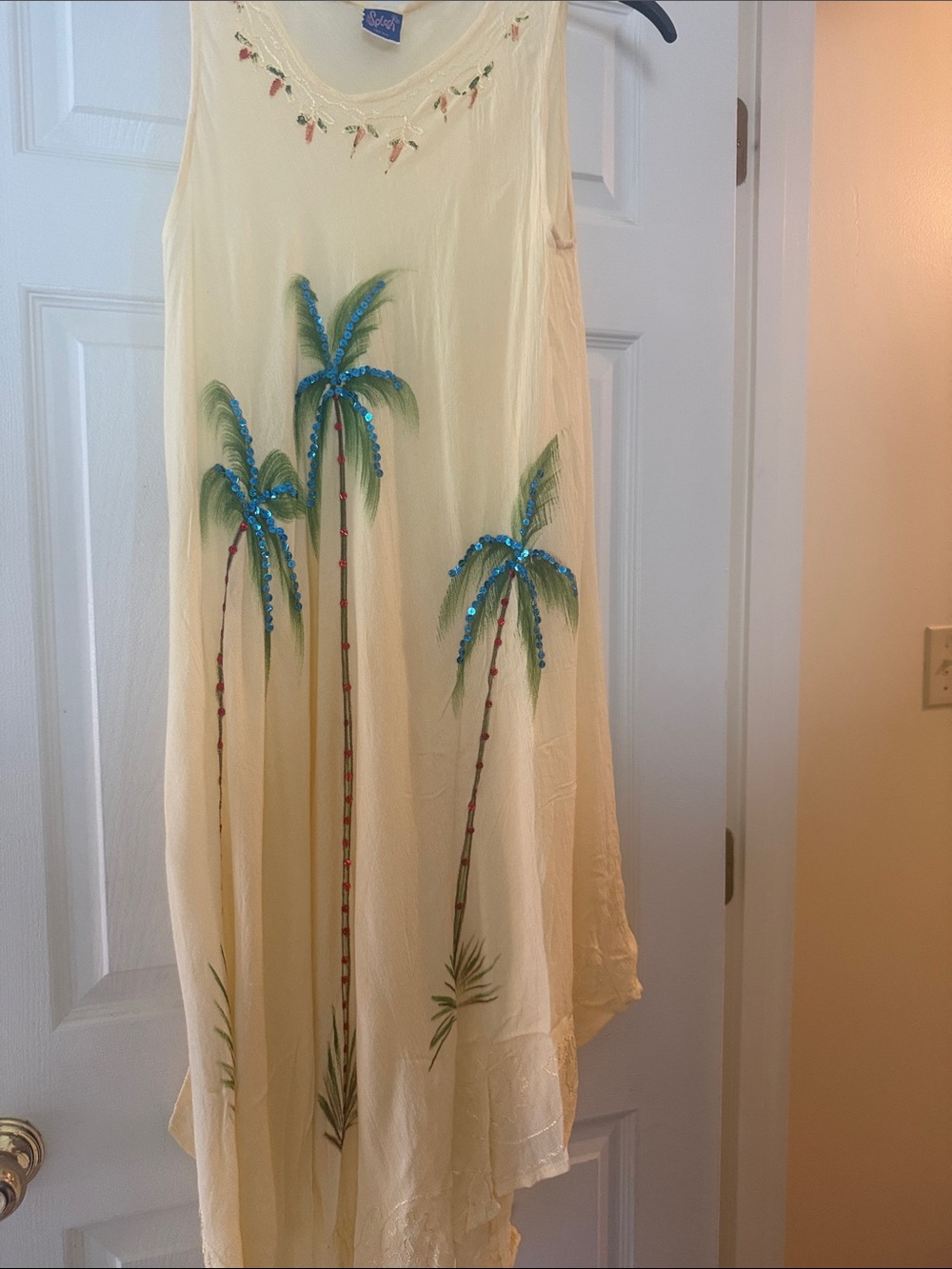 Splash Cream Palm Tree Sequin Swim Coverup